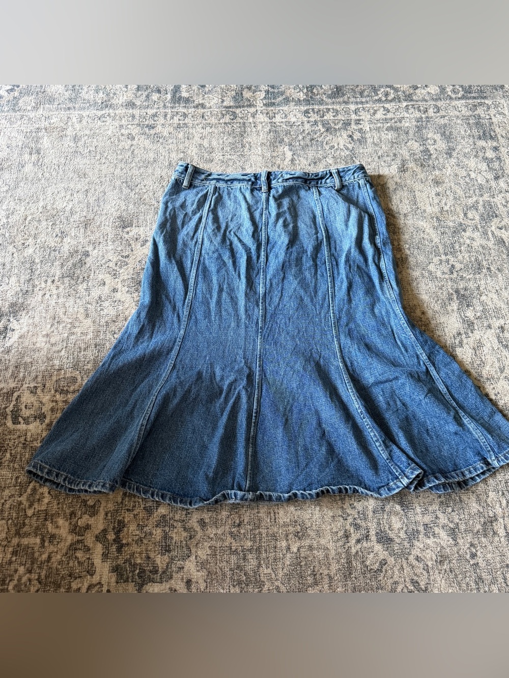 Vintage Ralph Lauren Denim A-Line Midi Skirt Paneled Cotton Prairie Luxury 14 L - Picture 4 of 8